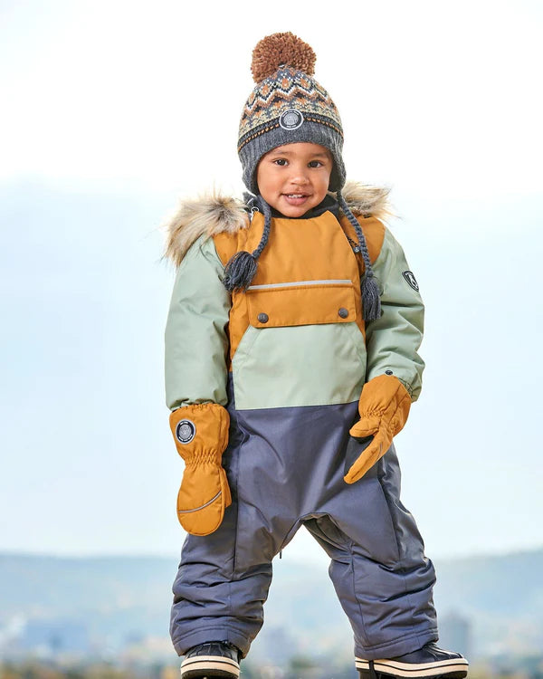 One Piece Baby Snowsuit Sage, Brown And Dark Grey