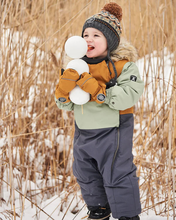 One Piece Baby Snowsuit Sage, Brown And Dark Grey