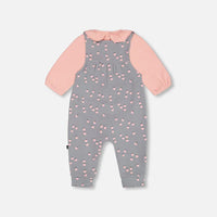 Organic Cotton Onesie And Printed Overall Set Gray With Apples