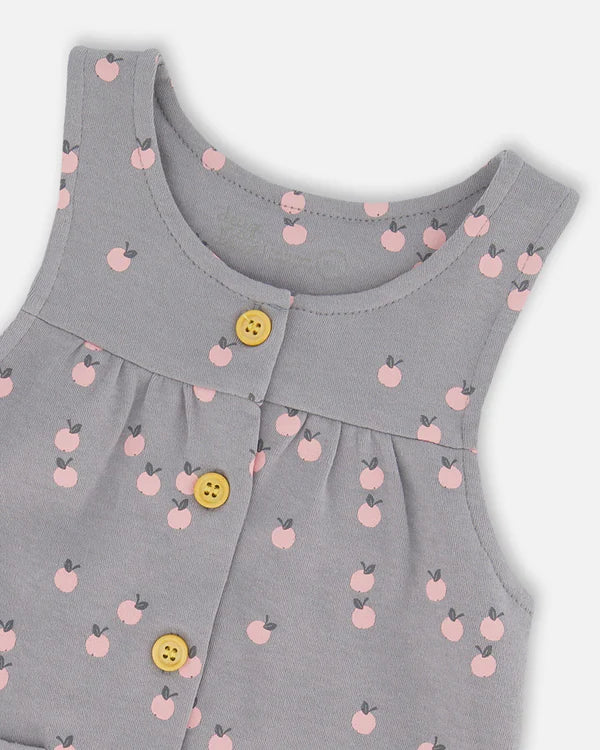 Organic Cotton Onesie And Printed Overall Set Gray With Apples