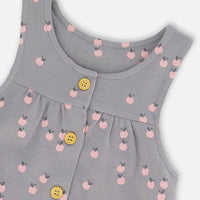 Organic Cotton Onesie And Printed Overall Set Gray With Apples