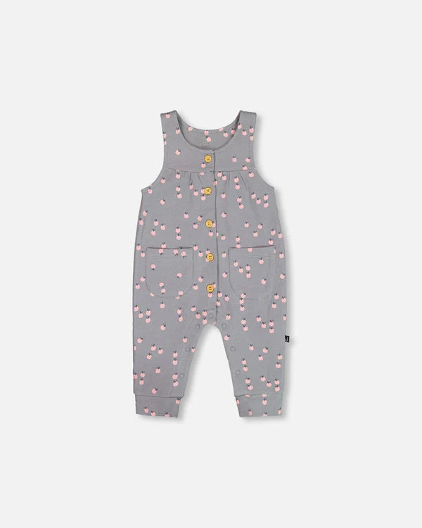 Organic Cotton Onesie And Printed Overall Set Gray With Apples