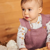 Printed Organic Cotton Onesie And Pointelle Overall Set Woodrose