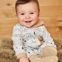 Organic Cotton Hooded Jumpsuit Gray Mix Printed Bears