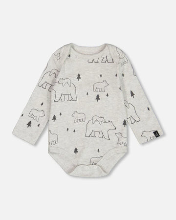 Organic Cotton Onesie Gray Mix Printed Bears