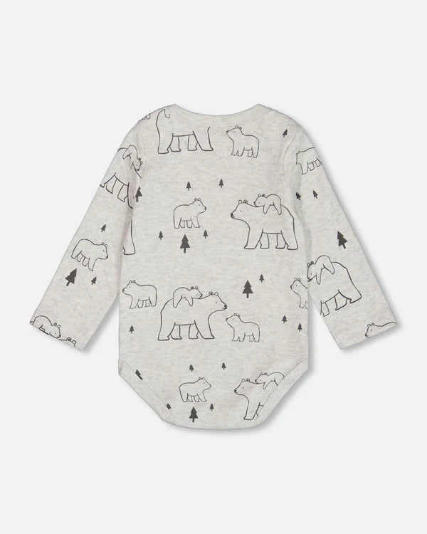 Organic Cotton Onesie Gray Mix Printed Bears