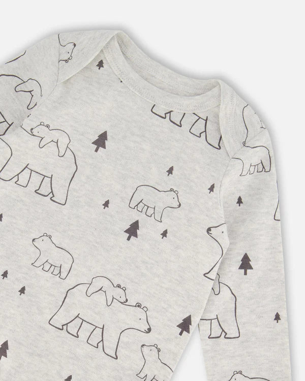 Organic Cotton Onesie Gray Mix Printed Bears