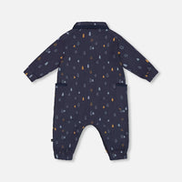 Printed Muslin Jumpsuit Blue With Pine