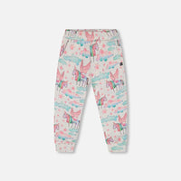 Shiny French Terry Sweatpants Gray Mix Printed Unicorn