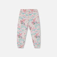 Shiny French Terry Sweatpants Gray Mix Printed Unicorn