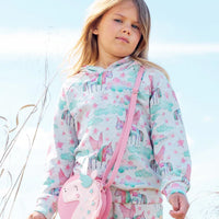 Printed Shiny French Terry Hoodie Gray Mix Printed Unicorn