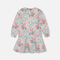 Printed Shiny French Terry Dress Gray Mix Printed Unicorn