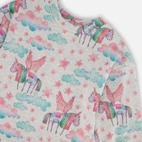 Printed Shiny French Terry Dress Gray Mix Printed Unicorn