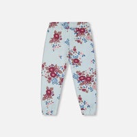 Fleece Sweatpants Light Blue Printed Big Flowers