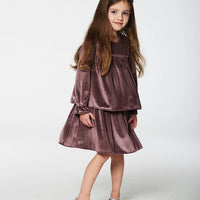 Long Sleeve Metallic Dress With Frills Burgundy