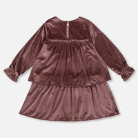 Long Sleeve Metallic Dress With Frills Burgundy