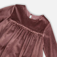 Long Sleeve Metallic Dress With Frills Burgundy