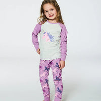 Organic Cotton Two Piece Pajama Set Mauve Printed Unicorns