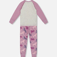 Organic Cotton Two Piece Pajama Set Mauve Printed Unicorns