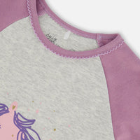 Organic Cotton Two Piece Pajama Set Mauve Printed Unicorns