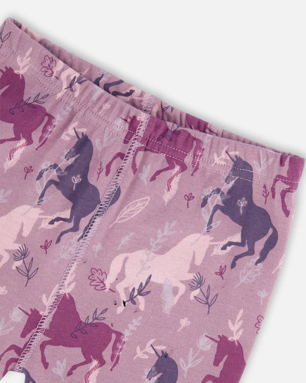 Organic Cotton Two Piece Pajama Set Mauve Printed Unicorns