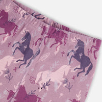 Organic Cotton Two Piece Pajama Set Mauve Printed Unicorns