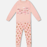 Organic Cotton Two Piece Pajama Set Pink Christmas Cookies