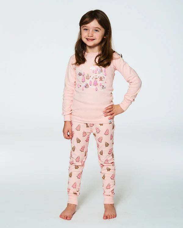 Organic Cotton Two Piece Pajama Set Pink Christmas Cookies