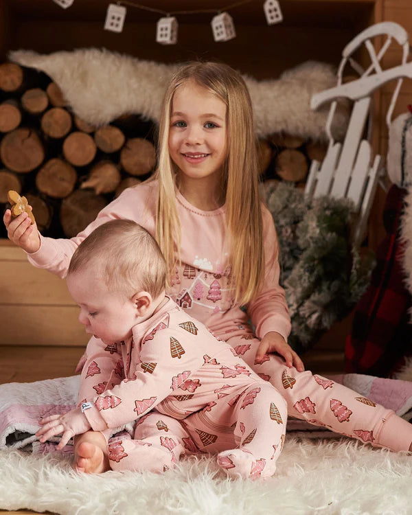 Organic Cotton Two Piece Pajama Set Pink Christmas Cookies