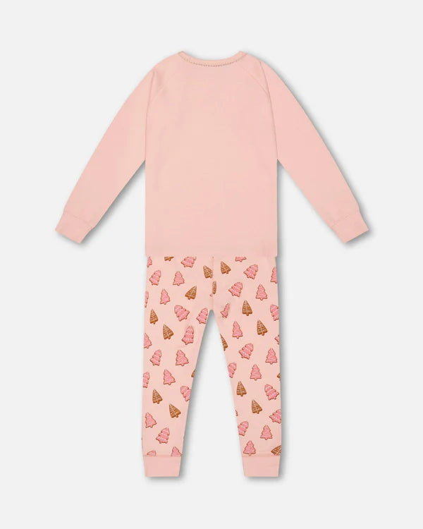 Organic Cotton Two Piece Pajama Set Pink Christmas Cookies