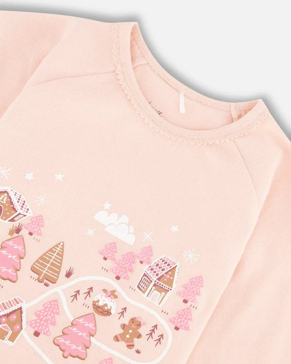 Organic Cotton Two Piece Pajama Set Pink Christmas Cookies