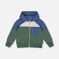 Full Zip Colorblock Hooded Fleece Sweatshirt Forest Green