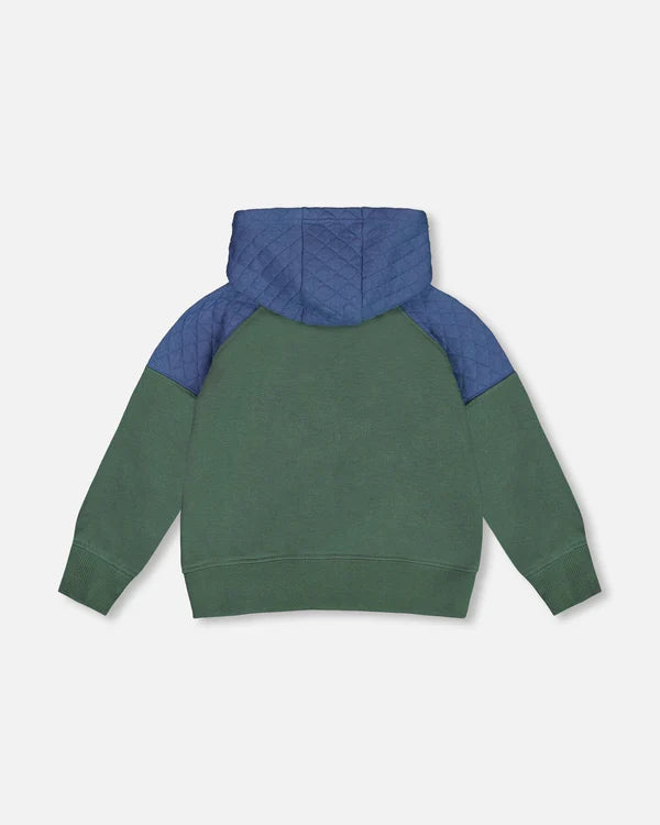 Full Zip Colorblock Hooded Fleece Sweatshirt Forest Green