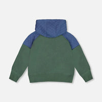 Full Zip Colorblock Hooded Fleece Sweatshirt Forest Green