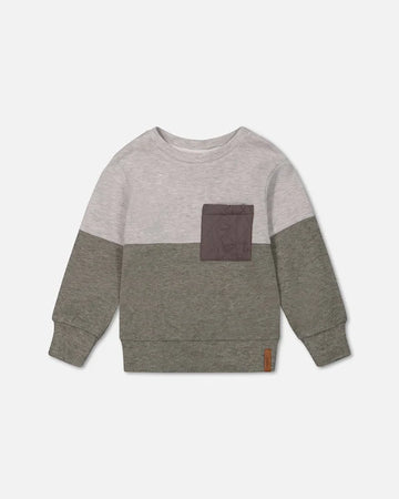 Super Soft Colorblock Top With Quilted Pocket Gray And Sage