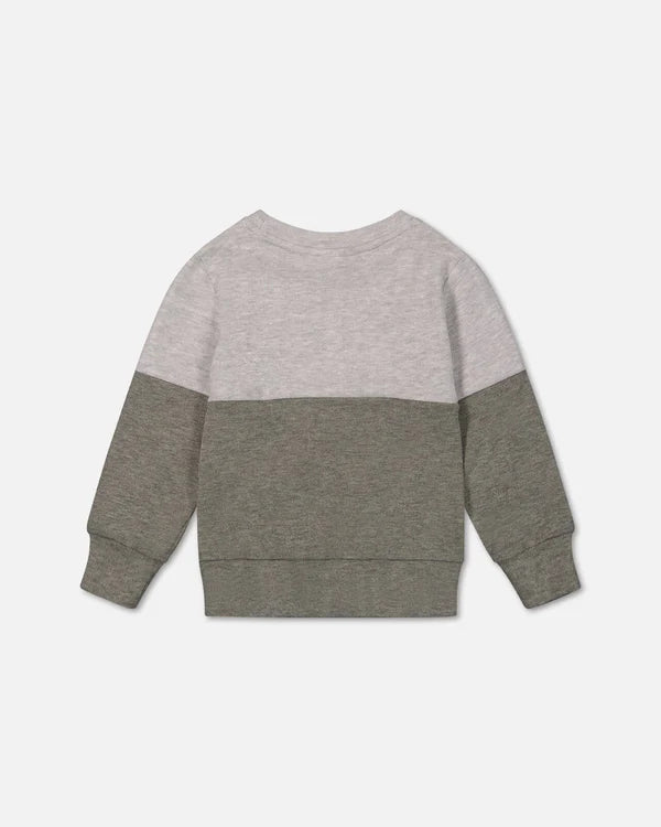 Super Soft Colorblock Top With Quilted Pocket Gray And Sage