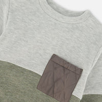 Super Soft Colorblock Top With Quilted Pocket Gray And Sage