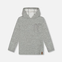 Super Soft Brushed Hooded T-Shirt With Pocket Dark Gray Mix