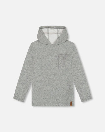 Super Soft Brushed Hooded T-Shirt With Pocket Dark Gray Mix