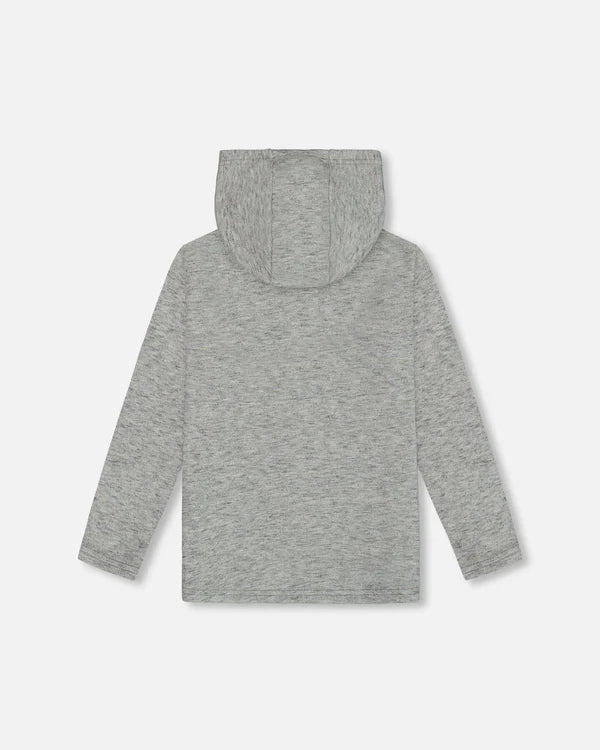 Super Soft Brushed Hooded T-Shirt With Pocket Dark Gray Mix