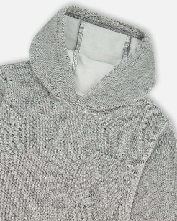 Super Soft Brushed Hooded T-Shirt With Pocket Dark Gray Mix