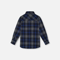 Button Down Flannel Shirt With Pocket Plaid Navy And Gray