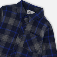 Button Down Flannel Shirt With Pocket Plaid Navy And Gray