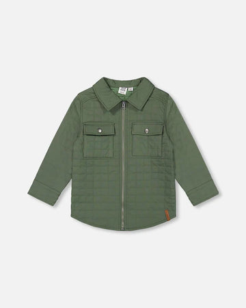 Quilted Canvas Overshirt With Pockets Forest Green