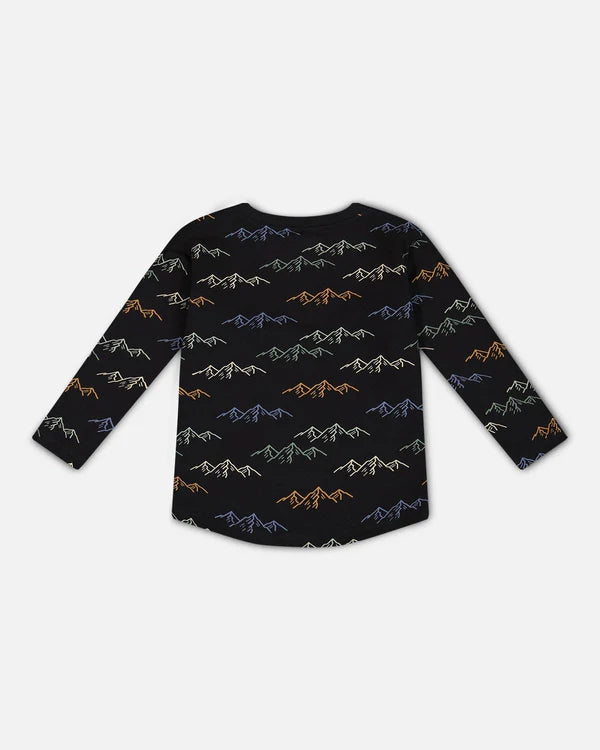 Long Sleeve Printed T-Shirt Black Printed Mountains