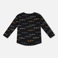 Long Sleeve Printed T-Shirt Black Printed Mountains