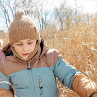 Puffy Jacket Taupe, Blue And Golden Brown