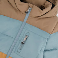 Puffy Jacket Taupe, Blue And Golden Brown