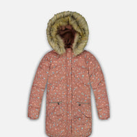 Puffy Long Coat Dusty Pink With Small Flowers