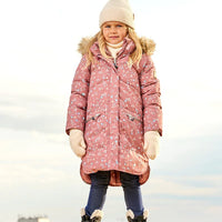 Puffy Long Coat Dusty Pink With Small Flowers